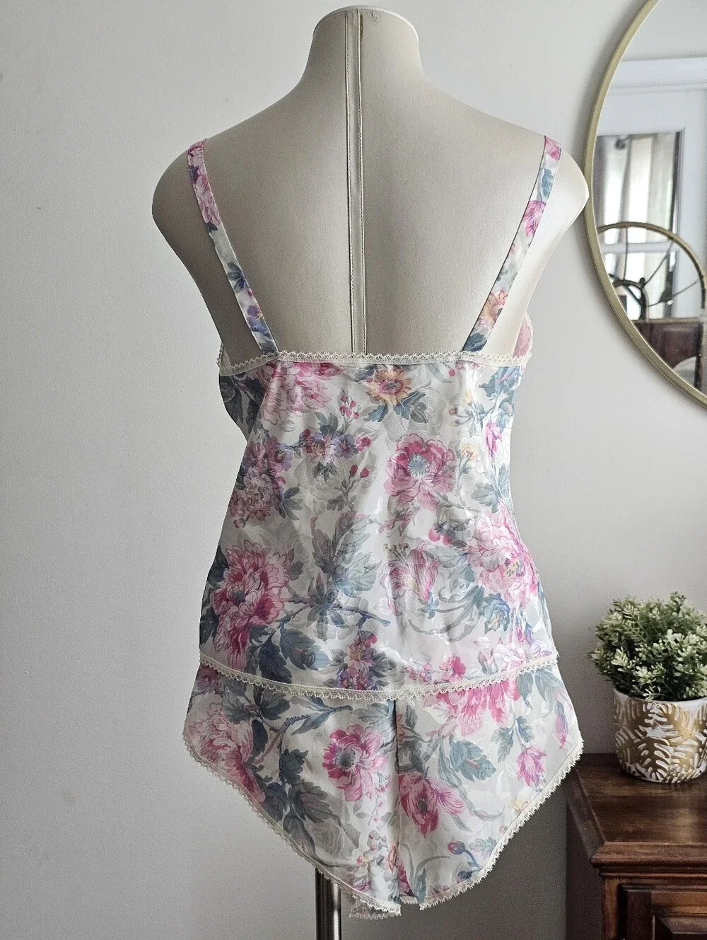Vintage 80s Escapades Floral Lace Cami Tap Shorts Pajama Set USA